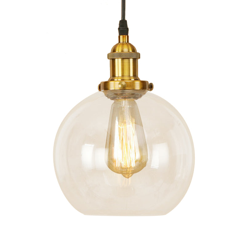 Vintage Hanging Ceiling Light with Brass/Copper/Rust Finish, Clear Glass Globe Pendant for Dining Room and More