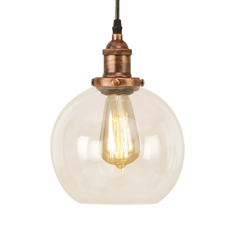 Vintage Hanging Ceiling Light with Brass/Copper/Rust Finish, Clear Glass Globe Pendant for Dining Room and More