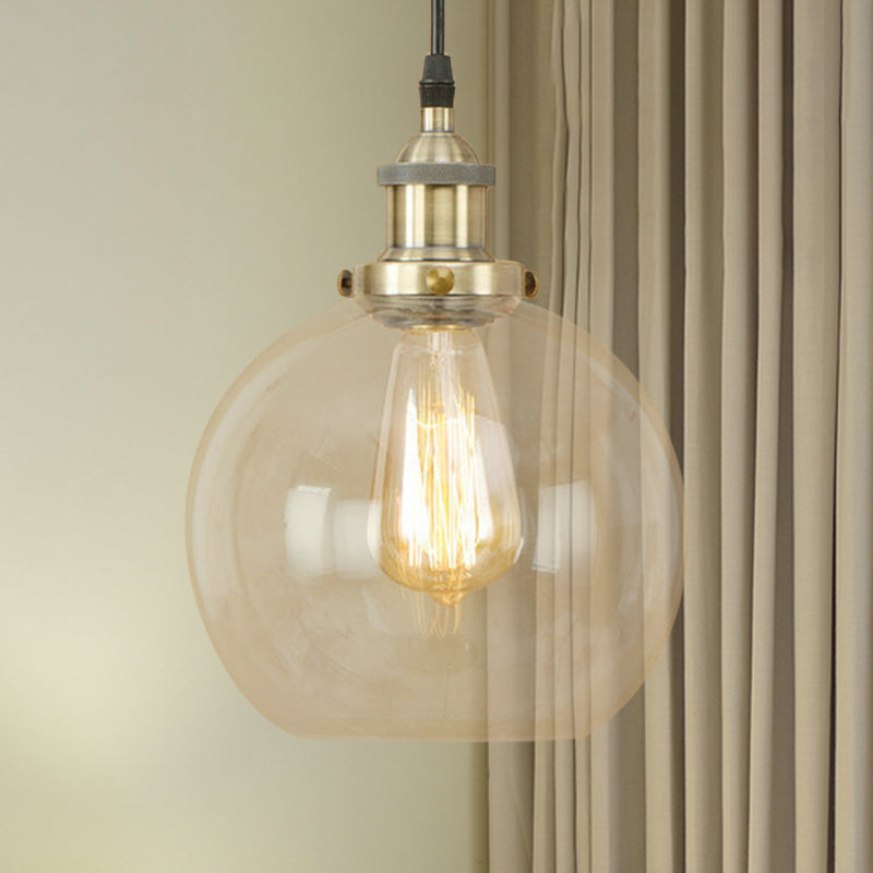 Vintage Hanging Ceiling Light with Brass/Copper/Rust Finish, Clear Glass Globe Pendant for Dining Room and More