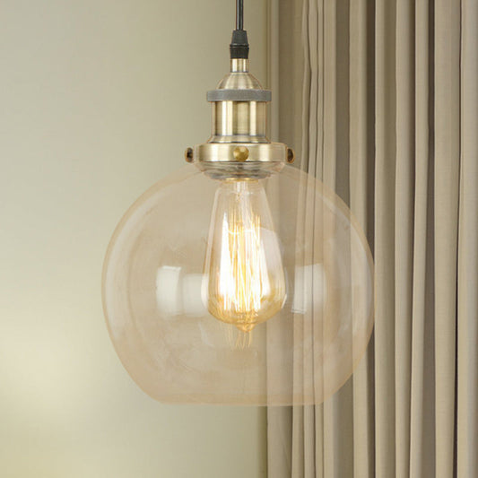 Vintage Hanging Ceiling Light with Brass/Copper/Rust Finish, Clear Glass Globe Pendant for Dining Room and More