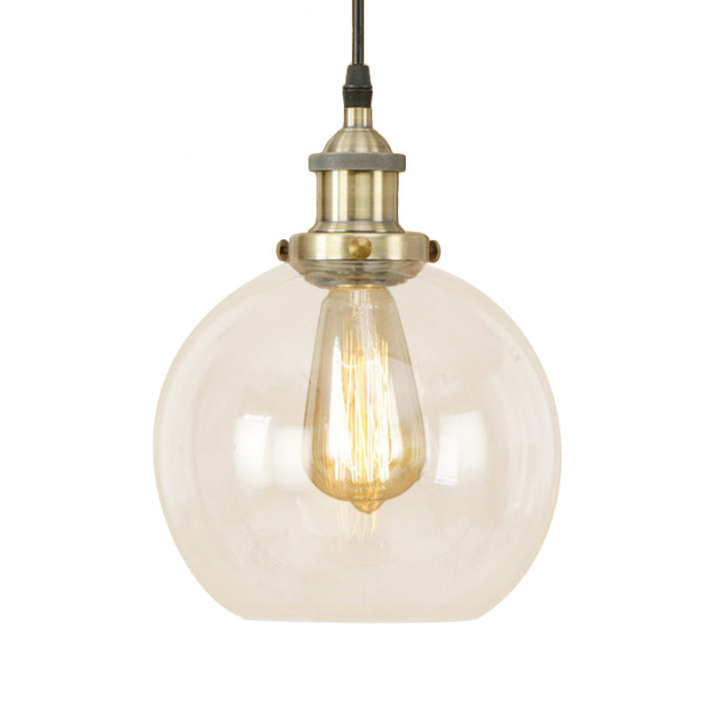 Vintage Hanging Ceiling Light with Brass/Copper/Rust Finish, Clear Glass Globe Pendant for Dining Room and More