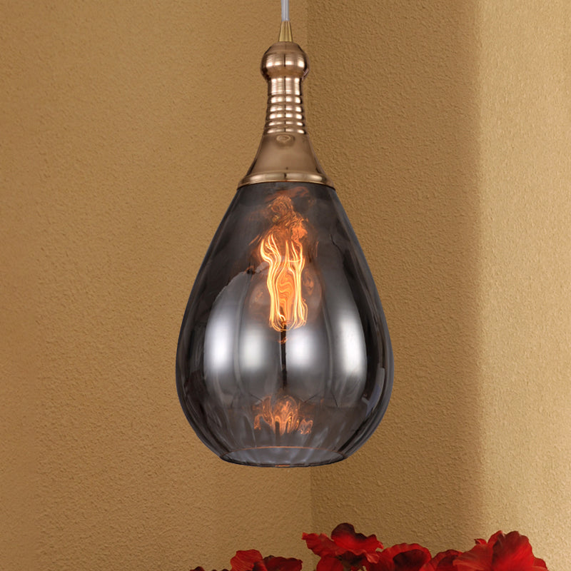 Daisy - Industrial Black/Brass Teardrop Ceiling Light Industrial Clear/Amber/Grey Water Glass 1-Light Bedroom Pendant Lighting Fixture