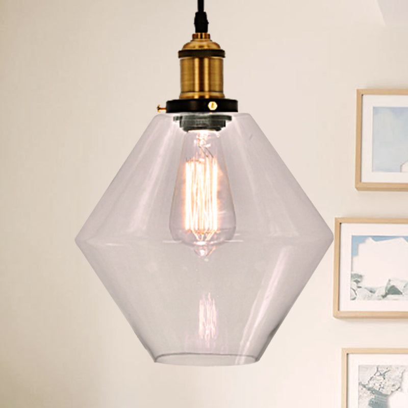 Industrial Geometric Brass Pendant Light with Clear Glass for Indoor Use