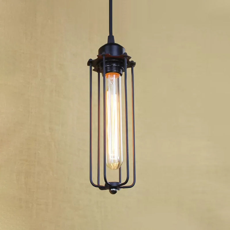 Black Farmhouse Style 1 Light Wire Cage Pendant Ceiling Light for Hallway - Stylish Metallic Finish