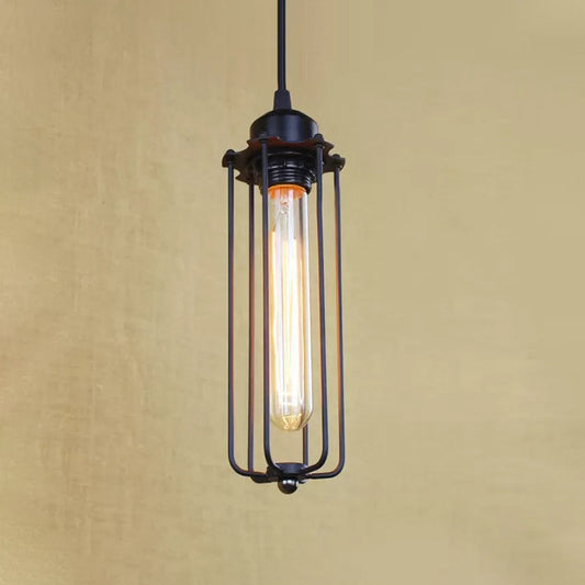 Black Farmhouse Style 1 Light Wire Cage Pendant Ceiling Light for Hallway - Stylish Metallic Finish
