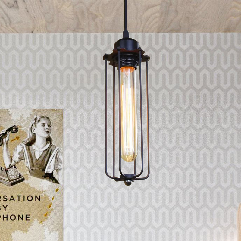 Black Farmhouse Style 1 Light Wire Cage Pendant Ceiling Light for Hallway - Stylish Metallic Finish