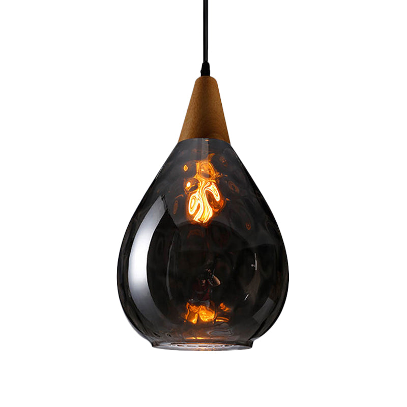 Modernist Style Teardrop Pendant Lamp with Dimpled Glass - 6"/8" Wide - Amber/Clear - 1 Light Indoor Hanging Fixture