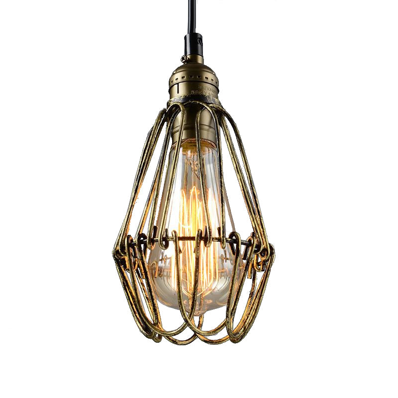 Rustic Diamond Cage Hanging Light Pendant for Restaurants - 1 Head, Wrought Iron Design in Black/Brass