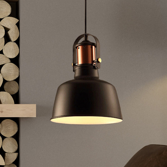 Metallic Barn Ceiling Pendant - Vintage Style 1-Light Restaurant Lamp with 47" Hanging Cord in Black/White