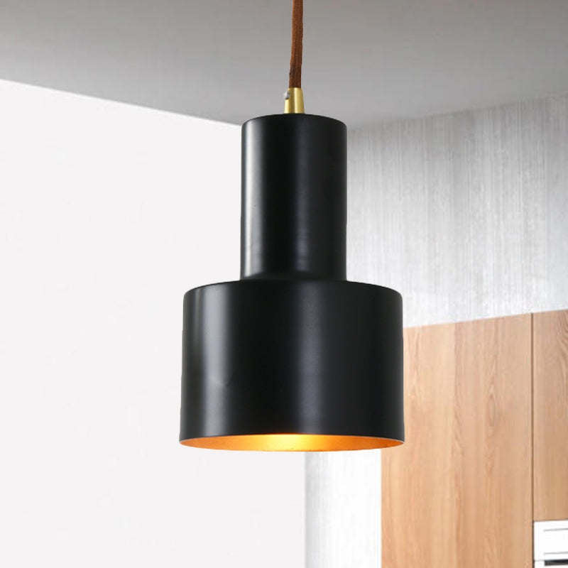 Retro-Style Metal Cylindrical Pendant Lamp - Blue/Black/Gold - 1 Head Ceiling Pendant for Bedroom