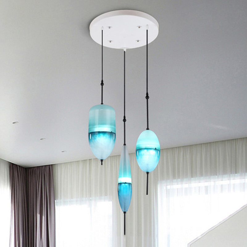 Modern Teardrop Cluster Pendant Light Fixture With 3 Glass Lights - Blue / C