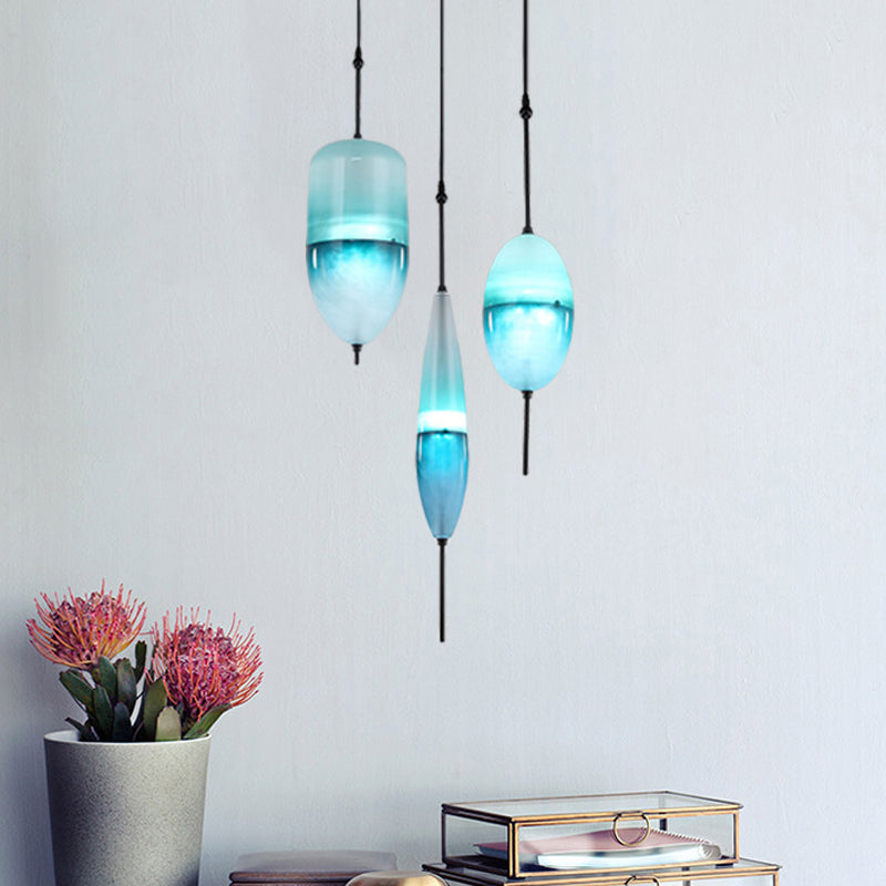Modern Teardrop Cluster Pendant Light Fixture With 3 Glass Lights - Blue