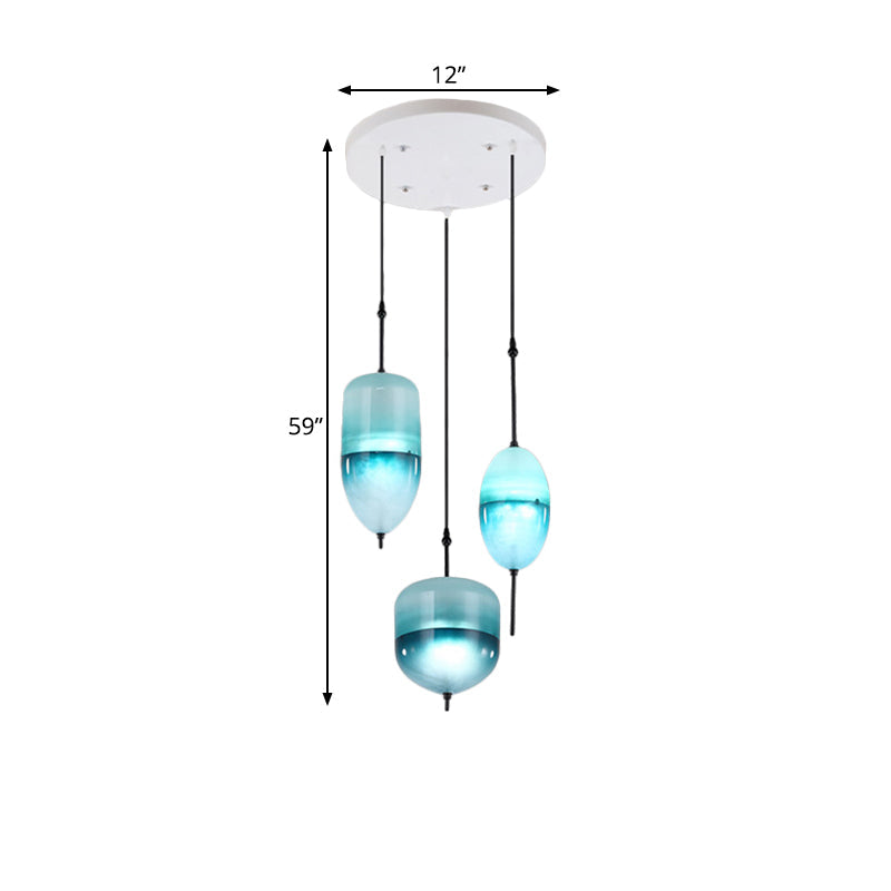 Blue Modernist Teardrop Cluster Pendant Light Fixture with 3 Glass Lights for Living Room
