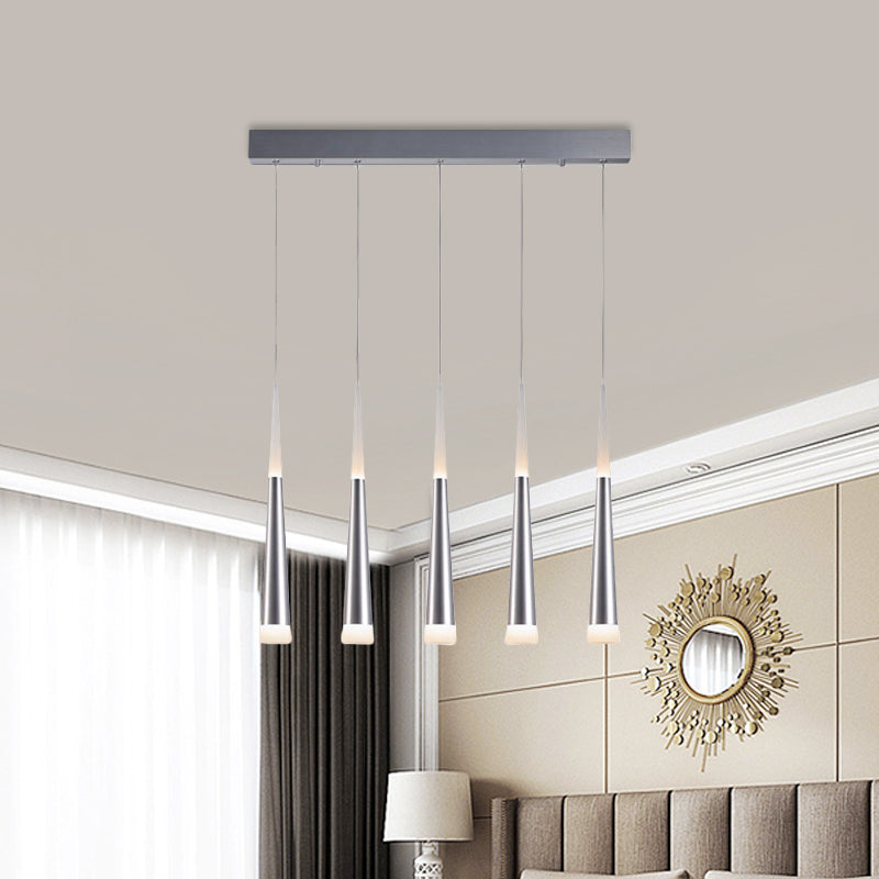 Modern Metal Tapered Hanging Lamp with Silver Pendant Light - 5/6 Heads for Dining Room in Warm/White/Neutral