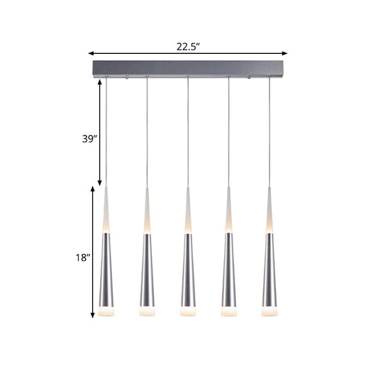 Modern Tapered Hanging Lamp With 5/6 Silver Metal Heads - Stylish Pendant Light For Dining Room In