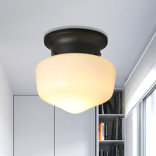 Modern White Schoolhouse Flush Mount Ceiling Lamp - Contemporary 1-Light Fixture with Milk Glass Shade