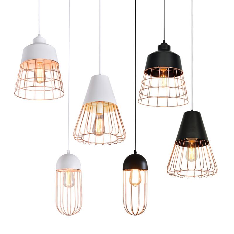 Wire Cage Hanging Light With Cone/Oval/Barrel Shade - Retro Style Pendant Lamp 1 Black/White Ideal
