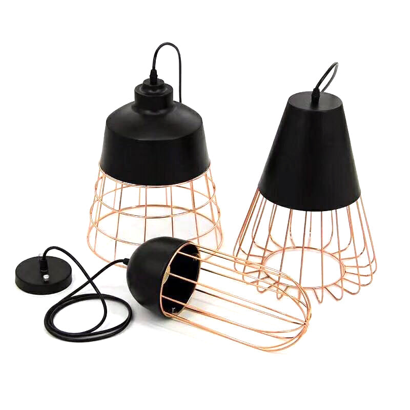 Wire Cage Hanging Light With Cone/Oval/Barrel Shade - Retro Style Pendant Lamp 1 Black/White Ideal