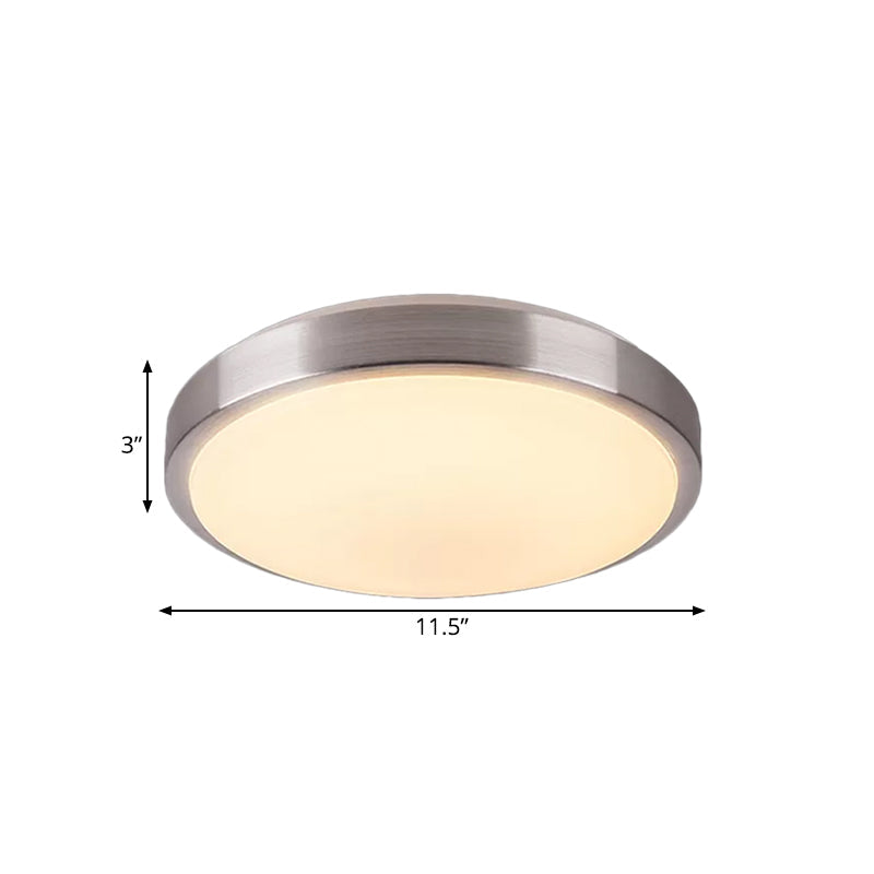 Modern Aluminum Flush Ceiling Light with Acrylic Diffuser - Warm/White LED - Silver Finish - 8"/11.5" Dia.