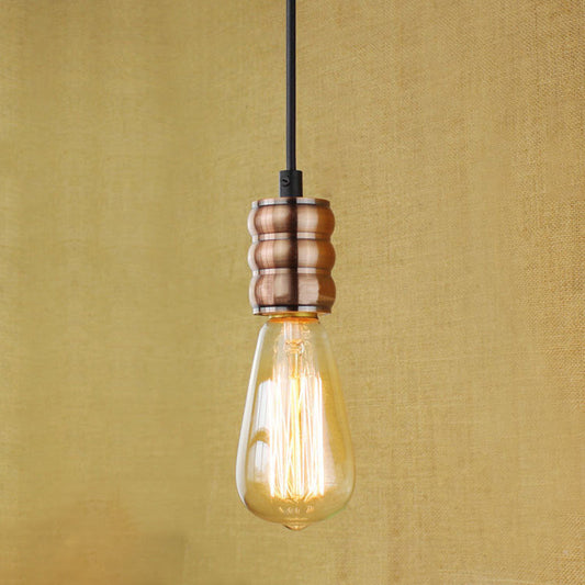 Vintage Style Copper Iron Pendant Light with Adjustable Cord - Exposed Bulb Hanging Lamp for Living Room