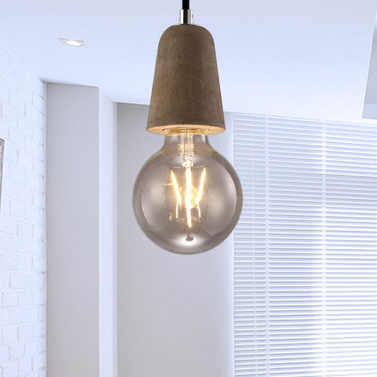 Vintage Style Blue/Gray Cement Mini Pendant Light with Open Bulb – Adjustable Cord