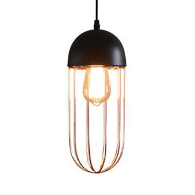 Wire Cage Hanging Light With Cone/Oval/Barrel Shade - Retro Style Pendant Lamp 1 Black/White Ideal