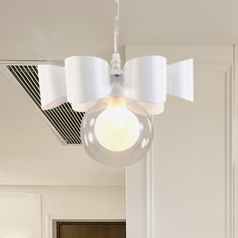 Contemporary White Sphere Pendant Light With Bow Design - 1/3 Lights Clear Glass 1 /