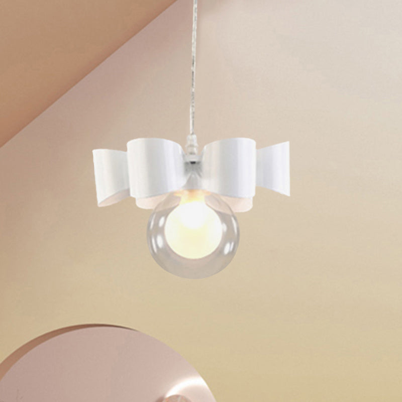 Contemporary White Pendant Light with Bow Design, Clear Glass, and 1/3 Lights