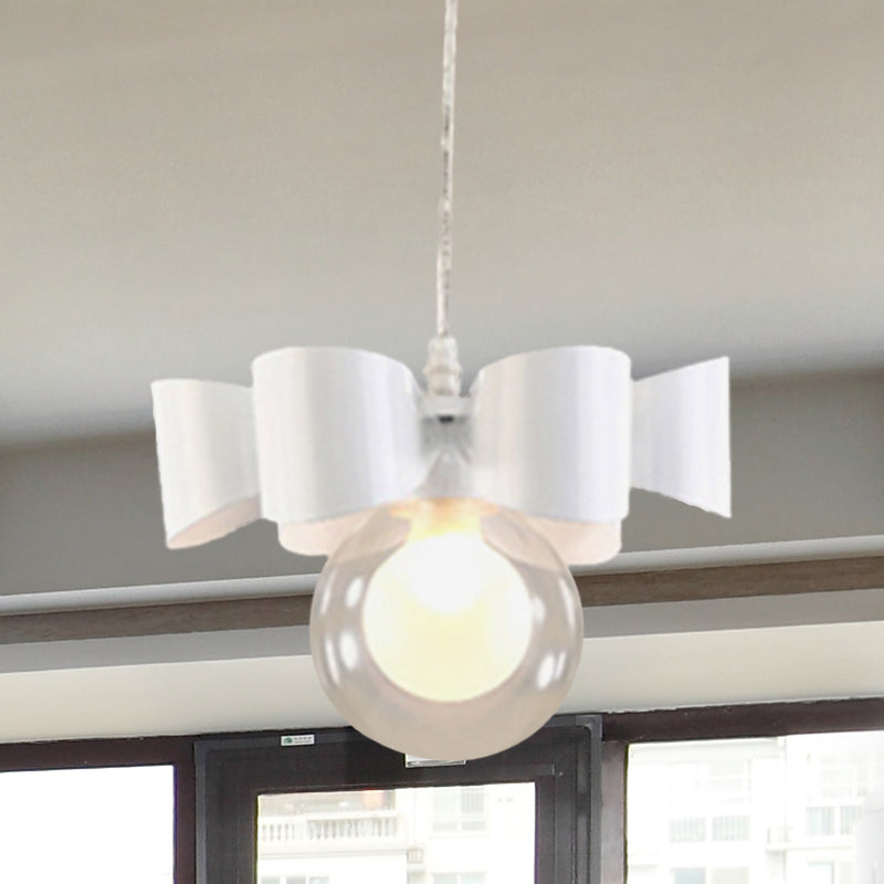 Contemporary White Pendant Light with Bow Design, Clear Glass, and 1/3 Lights