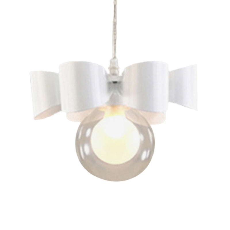 Contemporary White Sphere Pendant Light With Bow Design - 1/3 Lights Clear Glass