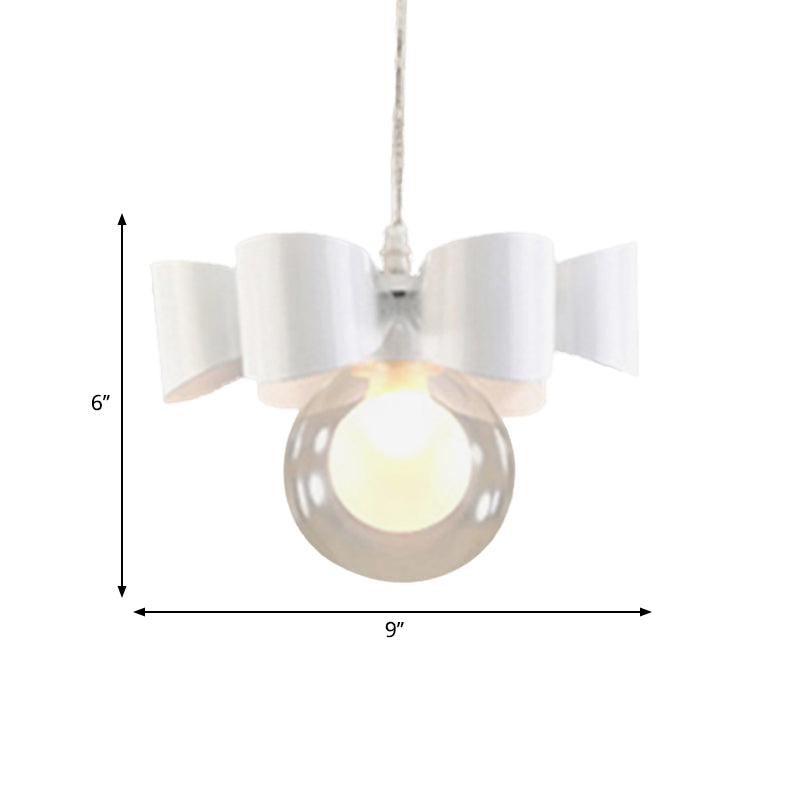 Contemporary White Sphere Pendant Light With Bow Design - 1/3 Lights Clear Glass