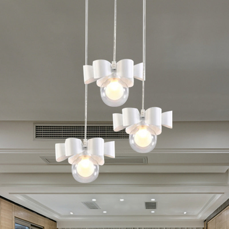 Contemporary White Sphere Pendant Light With Bow Design - 1/3 Lights Clear Glass 3 /