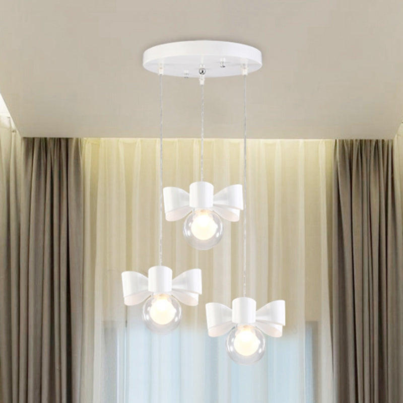 Contemporary White Sphere Pendant Light With Bow Design - 1/3 Lights Clear Glass