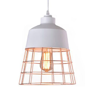 Wire Cage Hanging Light With Cone/Oval/Barrel Shade - Retro Style Pendant Lamp 1 Black/White Ideal