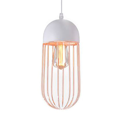 Wire Cage Hanging Light With Cone/Oval/Barrel Shade - Retro Style Pendant Lamp 1 Black/White Ideal