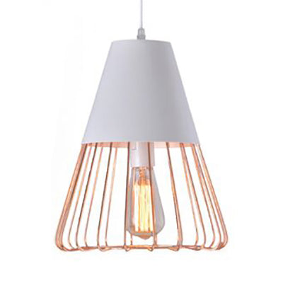 Wire Cage Hanging Light With Cone/Oval/Barrel Shade - Retro Style Pendant Lamp 1 Black/White Ideal