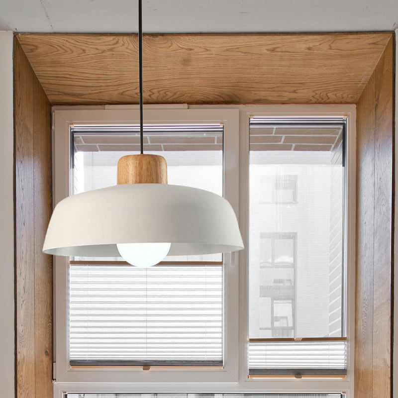 Luminaire suspendu en forme de bol de style nordique en métal noir/blanc et bois avec cordon réglable