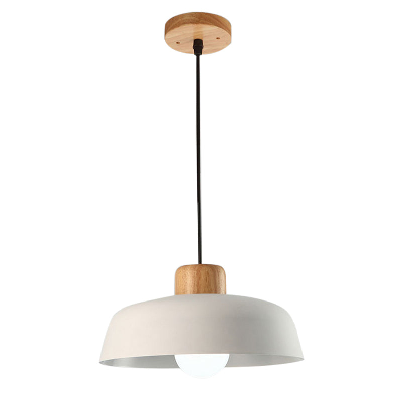Luminaire suspendu en forme de bol de style nordique en métal noir/blanc et bois avec cordon réglable