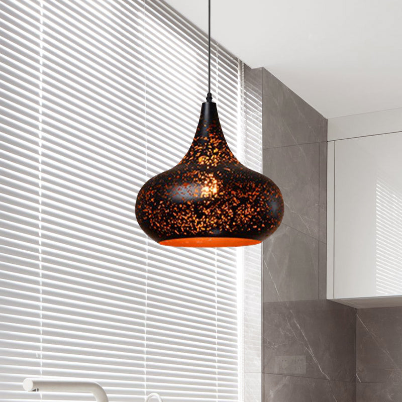 Suspension conique/bol antique noire avec motif en métal percé