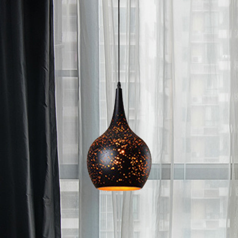 Suspension conique/bol antique noire avec motif en métal percé