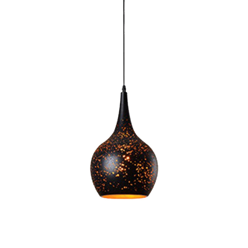 Suspension conique/bol antique noire avec motif en métal percé