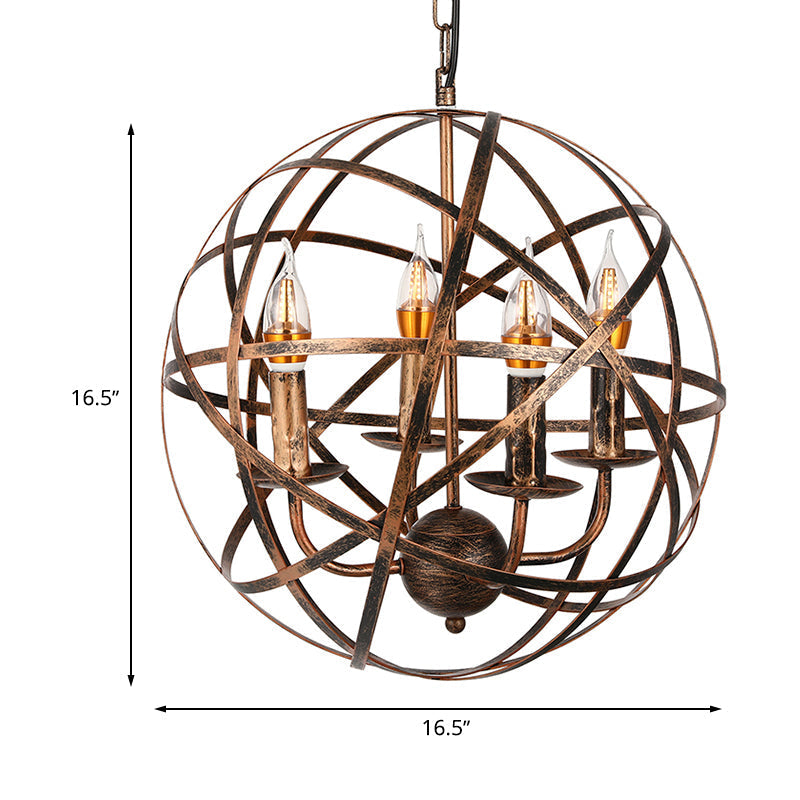 Lustre de plafond à 4 têtes de style vintage avec abat-jour en forme de cage en fer en laiton antique pour salle à manger