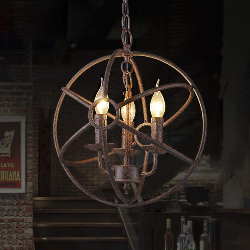 Suspension sphérique en fer forgé : lustre d'intérieur de style antique en noir/rouille avec 3/6/7 lumières