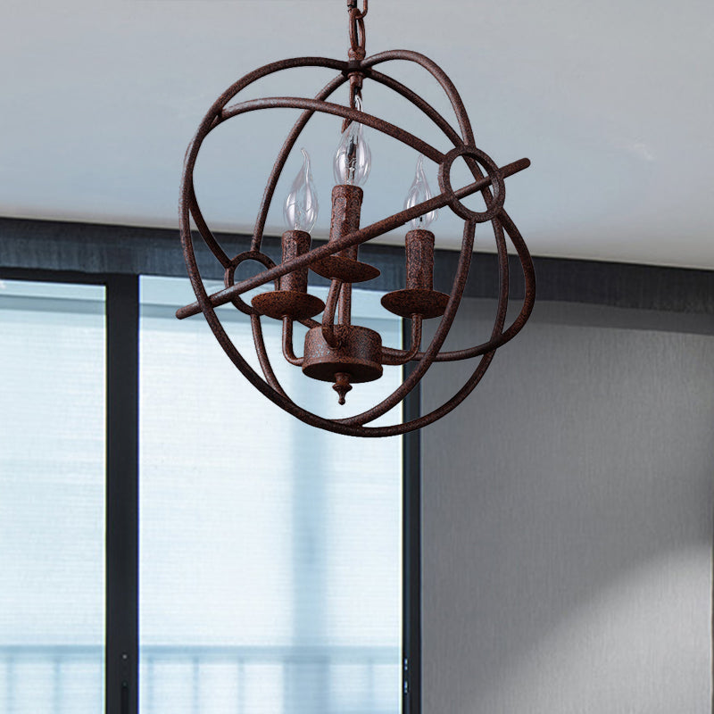 Suspension sphérique en fer forgé : lustre d'intérieur de style antique en noir/rouille avec 3/6/7 lumières