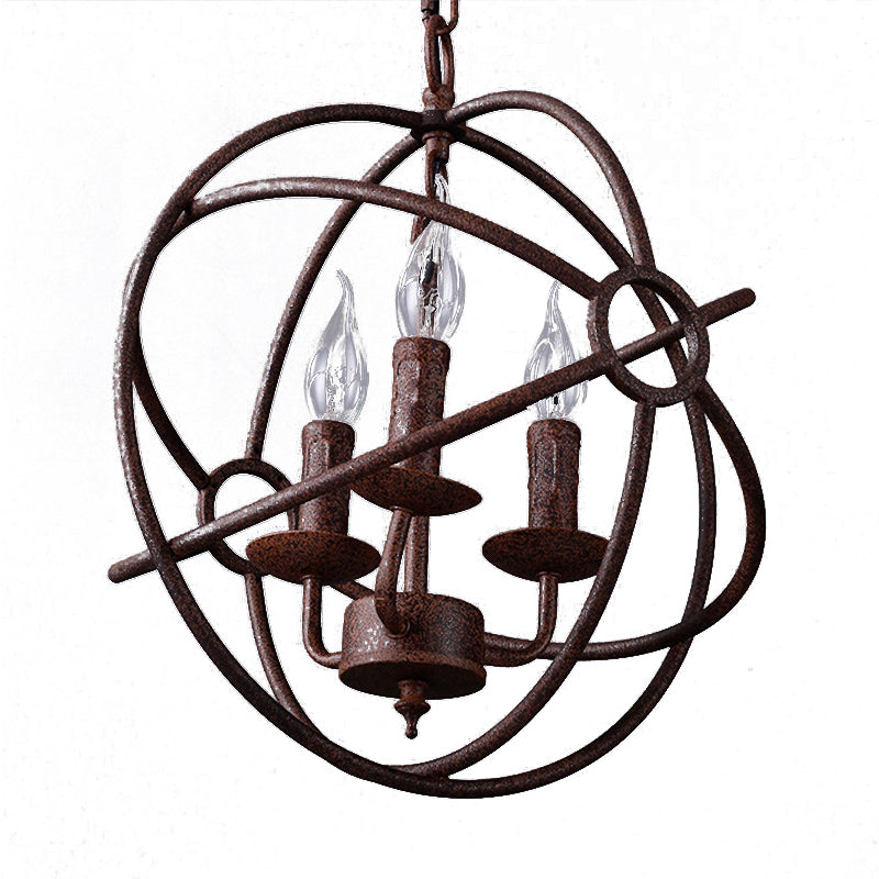 Suspension sphérique en fer forgé : lustre d'intérieur de style antique en noir/rouille avec 3/6/7 lumières