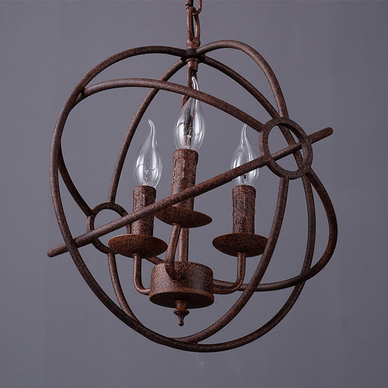 Suspension sphérique en fer forgé : lustre d'intérieur de style antique en noir/rouille avec 3/6/7 lumières