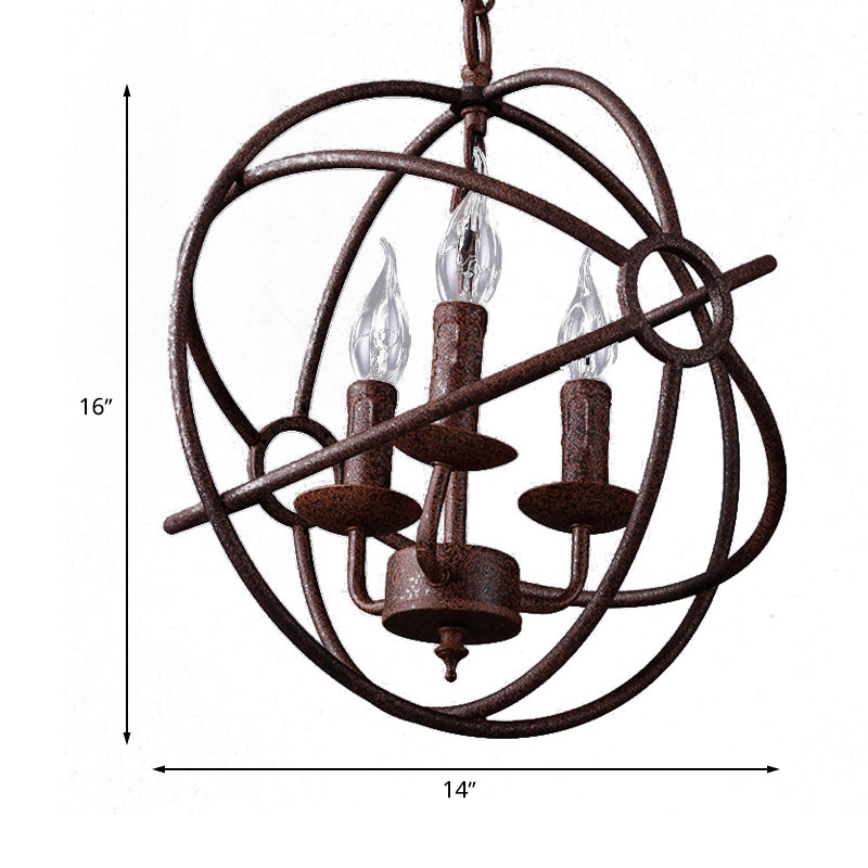 Suspension sphérique en fer forgé : lustre d'intérieur de style antique en noir/rouille avec 3/6/7 lumières