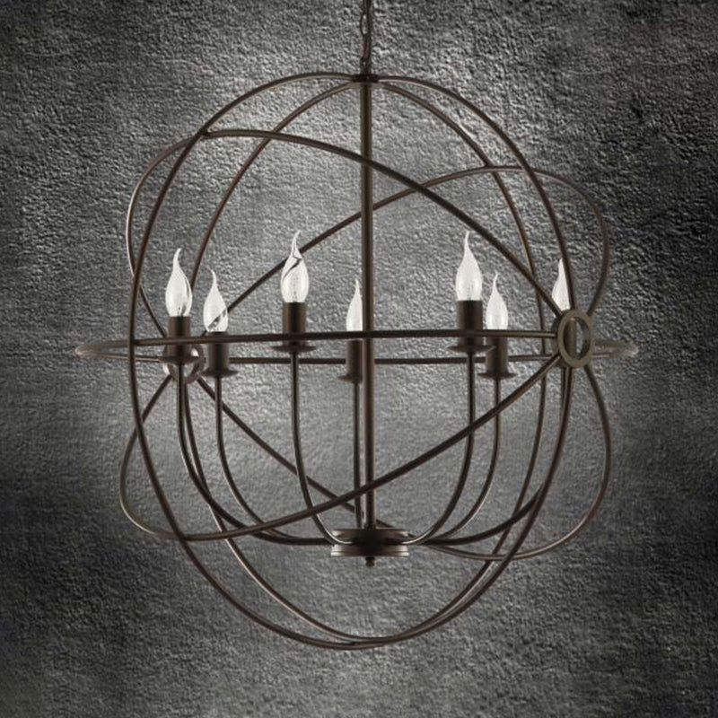 Suspension sphérique en fer forgé : lustre d'intérieur de style antique en noir/rouille avec 3/6/7 lumières