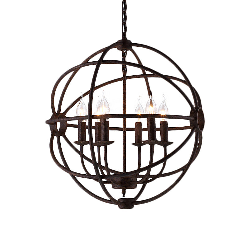 Suspension sphérique en fer forgé : lustre d'intérieur de style antique en noir/rouille avec 3/6/7 lumières