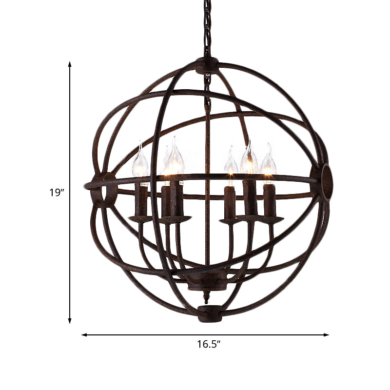 Suspension sphérique en fer forgé : lustre d'intérieur de style antique en noir/rouille avec 3/6/7 lumières
